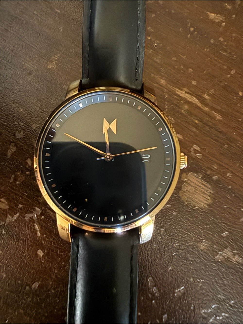MVMT Unisex Black Leather Strap Watch with Rose Gold Case
